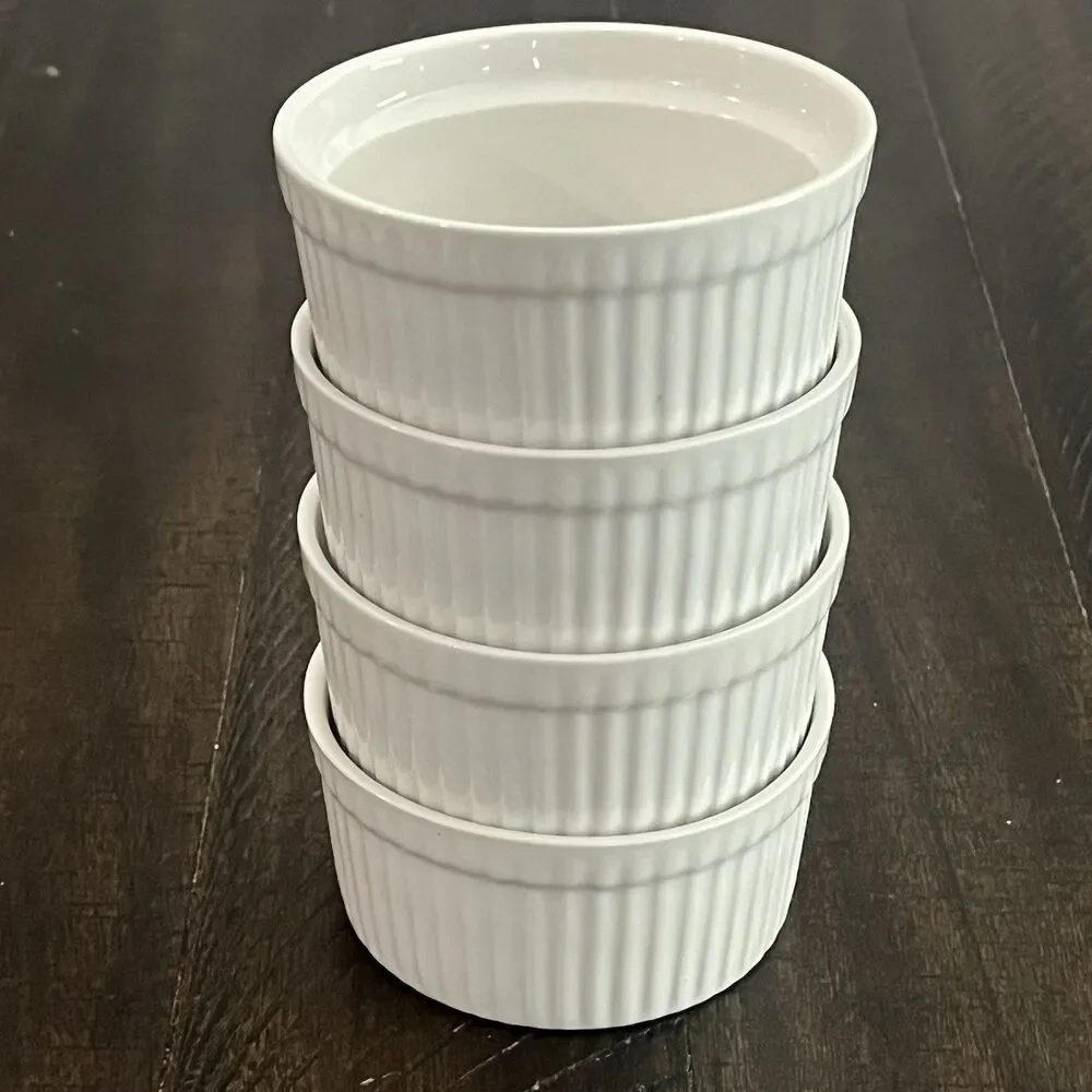 BIA Cordon Bleu Set of 4 Ramekins White Circular Porcelain Ribbed 3.75